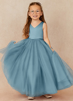 Azazie Marybell Robe Demoiselle D'honneur Fillette Robe Trapèze en Tulle Arc Bleu Maussade image1
