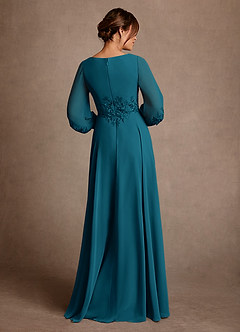 Azazie Yorba Klänningar till brudens mor Klä A-Line i Chiffong Spets Bläckblå image3