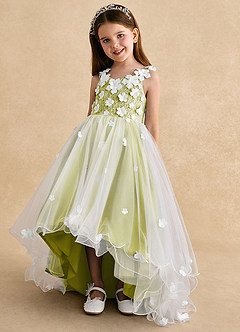 Azazie Celia Robe Demoiselle D'honneur Fillette Robe Trapèze en Tulle Dentelle Citronnelle image6