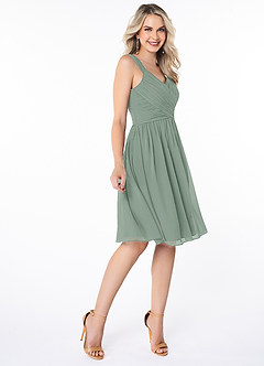 Azazie Angie Bridesmaid Dresses Silver Sage A-Line Corset Chiffon Dress image4