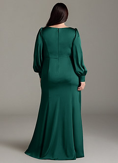 Azazie Raye Bridesmaid Dresses Emerald Mermaid Long Sleeve Stretch Satin Dress image8