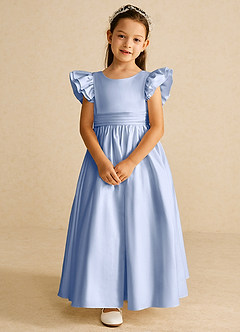 Azazie Piglette Flower Girl Dresses Ice A-Line Bow Matte Satin Dress image4