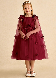 Azazie Staria Robe Demoiselle D'honneur Fillette Robe Princesse en Tulle Rayé Bourgogne image3