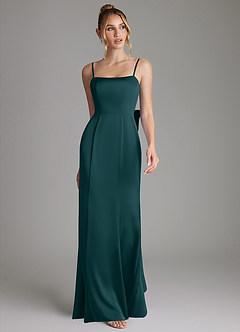 Azazie Zherra Bridesmaid Dresses Pine Mermaid Bow Stretch Satin Dress image4