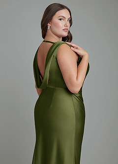 Azazie Kieryn Bridesmaid Dresses Olive Mermaid Pleated Stretch Satin Dress image13