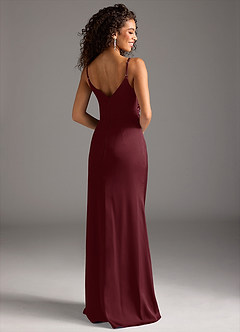 Azazie Deandra Bridesmaid Dresses Cabernet Mermaid Pleated Stretch Satin Dress image2