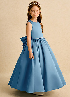 Azazie Daisies Robe Demoiselle D'honneur Fillette Robe Princesse en Mat Satiné Arc Acier Bleuté image3
