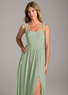 Azazie Rosaline Bridesmaid Dresses Dusty Sage A-Line Side Slit Chiffon Dress image2