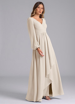 Azazie Liah Bridesmaid Dresses White Alabaster A-Line Long Sleeve Chiffon Dress image5