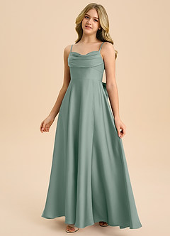 Azazie Bear Junior Abito A-Line in Raso Elasticizzato Scollo a Cuore Salvia Argentata image4