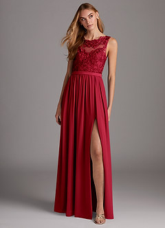 Azazie Elly Brautjungfernkleider A-Linie Rundhalsausschnitt mit Spitze Chiffon Kleid Scharlachrot image3