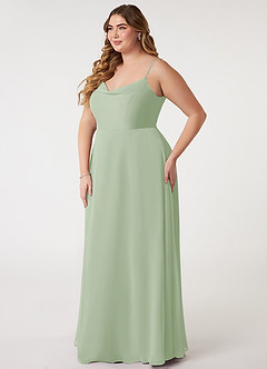 Azazie Daenerys Bridesmaid Dresses Dusty Sage A-Line Cowl Chiffon Dress image10