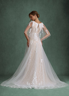 Azazie Renesmee Wedding Dresses Diamond White Champagne A-Line Sequins Tulle Dress image2