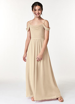 Azazie Alivia Junior Champagne A-Line Off the Shoulder Chiffon Dress image5