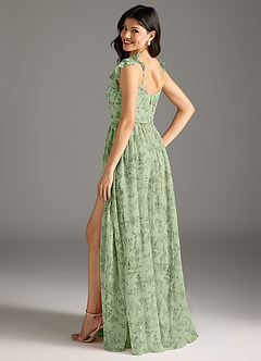 Azazie Nalin Vestidos de damas de honor Vestido de Floral Helecho Verde de Gasa de Corte en A con Volante image6