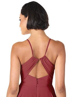 Azazie Avelina Bridesmaid Dresses Pomegranate A-Line V-Neck Pleated Chiffon Dress image5