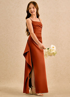 Azazie Cannoli Girls Formal Blumenmädchenkleider A-Linie Plissee Stretch-Satin Kleid Paprika image5