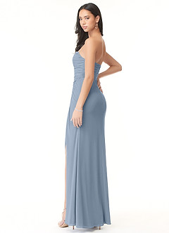 Azazie Darria Abiti da Damigella Abito Convertibile Tubino in Chiffon Elasticizzato Scollo quadrato pieghettato Blu Polveroso image5