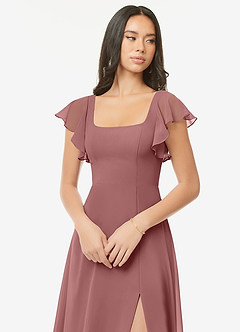Azazie Bondi Vestidos de damas de honor Vestido de Rosa Del Desierto de Gasa de Corte en A con Volantes image6