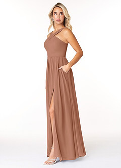Azazie Elvira Bridesmaid Dresses Bronzer A-Line Pleated Chiffon Dress image3