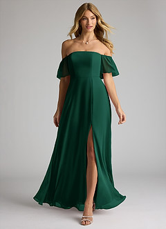 Azazie Sue Bridesmaid Dresses Emerald A-Line Off the Shoulder Chiffon Convertible Dress image1