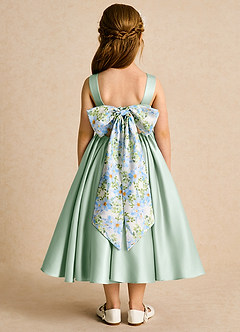 Azazie Doodlebug vestidos de niña de las flores Vestido de Agave de Satin Mate de Corte En A con Lazo image1