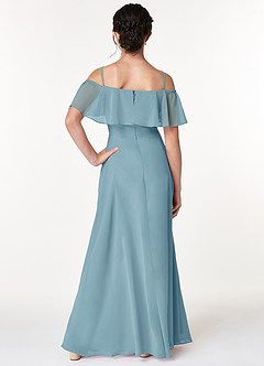Azazie Maggie Junior Moody Blue A-Line Off the Shoulder Chiffon Dress image2