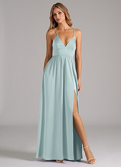 Azazie Aaida Bridesmaid Dresses Mist A-Line Corset Stretch Satin Dress image5