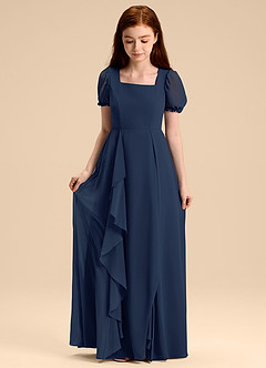 Azazie Priya Junior Robe Trapèze en Mousseline de soie Blouson Bleu Marine Foncé image5