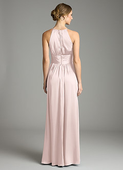 Azazie Bonnie Vestidos de damas de honor Vestido de Rosa Rubor de Satén Elástico de Corte en A con Plisado image5