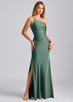 Azazie Marseli Bridesmaid Dresses Eucalyptus Mermaid One Shoulder Stretch Satin Dress image4