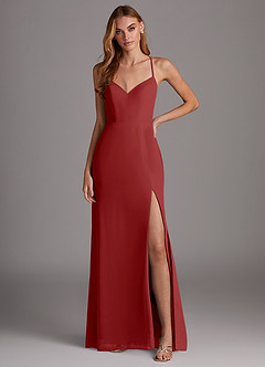 Azazie Manila Bridesmaid Dresses Rust Sheath V-Neck Chiffon Dress image1