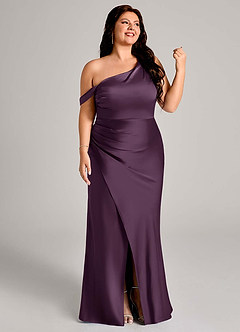 Azazie Madelyn Bridesmaid Dresses Plum Mermaid One Shoulder Stretch Satin Convertible Dress image13