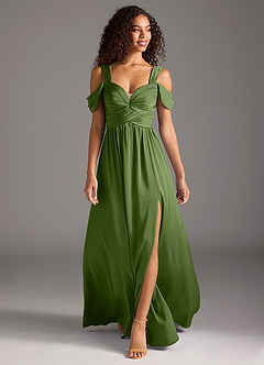 Azazie Lianne Bridesmaid Dresses Juniper A-Line Off the Shoulder Stretch Satin Dress image2