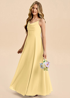 Azazie Gia Junior A-Linie Plissee Chiffon Kleid Butter image3