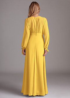 Azazie Matilda Bridesmaid Dresses Marigold A-Line Long Sleeve Chiffon Dress image5