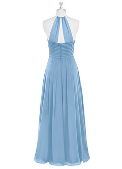 Azazie Ginger Brautjungfernkleider Eine Linie Halter Gefaltet Chiffon Kleid Puderblau image7