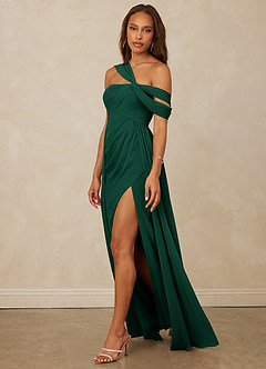 Christian Siriano Bridal for Azazie 1014 Bridesmaid Dresses Emerald A-Line Off the Shoulder Chiffon Dress image8
