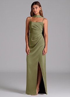 Azazie Calandra Suknie dla druhen Linia A Pofałdowany Satyna elastyczna Do ziemi Sukienka image3