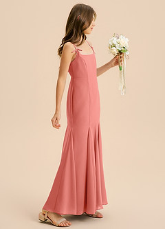 Azazie Evey Junior Abito Sirena in Chiffon Plissettato Salmone Rosa image5