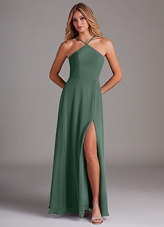 Azazie Bailey Bridesmaid Dresses Sea Moss A-Line Halter Side Slit Chiffon Dress image5