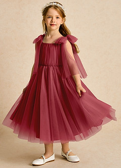 Azazie Dori Flower Girl Klänningar Klänning A-Line i Tyll Ruched image5