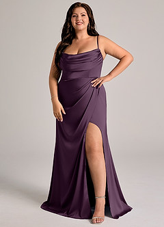 Azazie Johana Bridesmaid Dresses Plum Mermaid Off the Shoulder Stretch Satin Convertible Dress image5