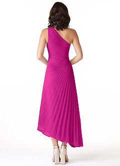 Azazie Kirra Bridesmaid Dresses Fuchsia A-Line One Shoulder Chiffon Dress image2