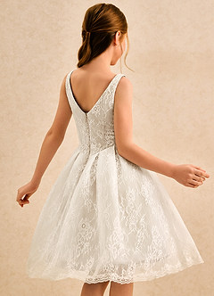 Azazie Cubbie Girls Formal Abiti da Ragazza di Fiori Abito A-Line in Pizzo Champagne image2