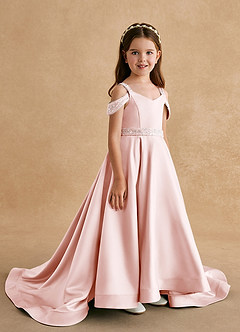 Azazie Jodi vestidos de niña de las flores Vestido de Rosa Rubor de Satin Mate de Corte En A image3