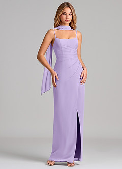 Azazie Calandra Brautjungfernkleider Etui Plissee Chiffon Kleid Flieder image1