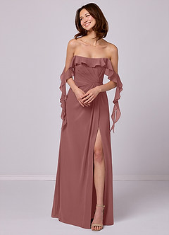 Barbie ♥ Azazie Bridesmaid Dresses Desert Rose A-Line Off the Shoulder Chiffon Convertible Dress image4