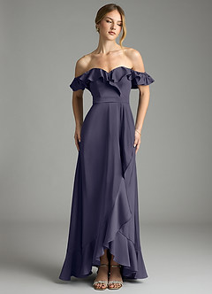 Azazie Lyra Bridesmaid Dresses Stormy A-Line Off the Shoulder Stretch Satin Convertible Dress image1