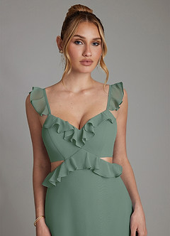 Azazie Malaya Vestidos de damas de honor Vestido de Eucalipto de Gasa de Corte en A con Corsé image3